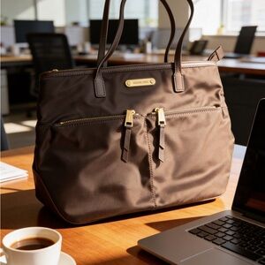 Michael Kors Brown Tote with Gold Accents